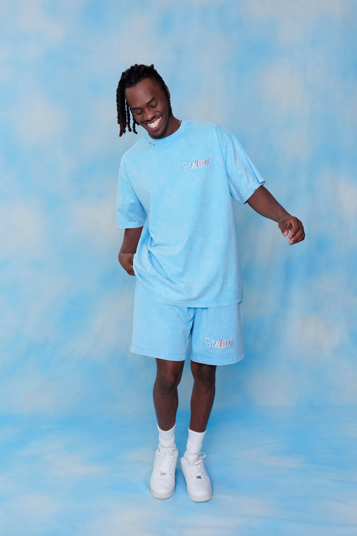 Tribal Acid Wash Shorts (Sky Blue)