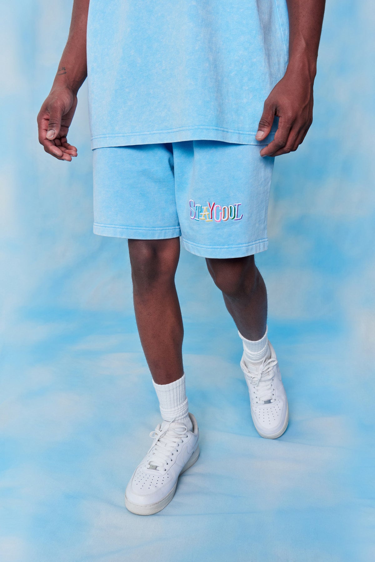Tribal Acid Wash Shorts (Sky Blue)