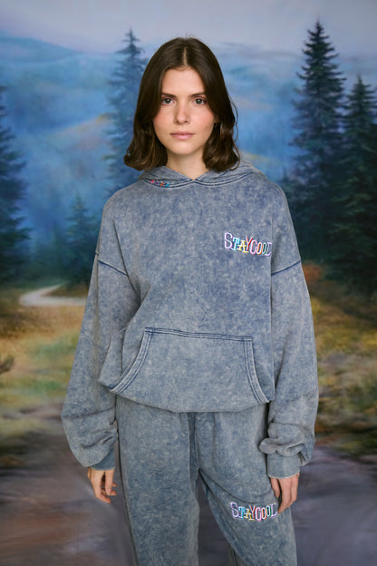 Tribal Acid Wash Hoodie (Denim)