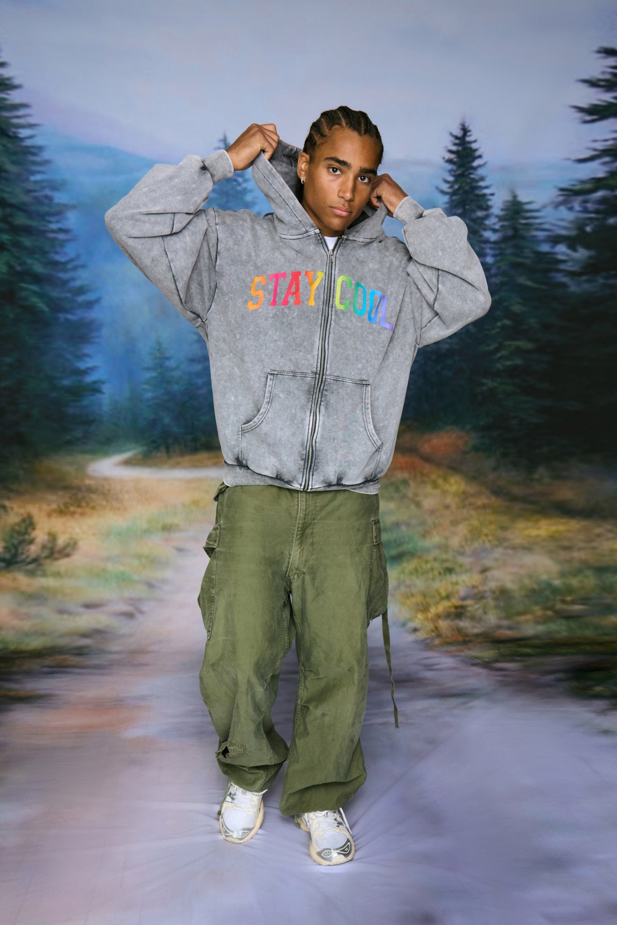 Arch Zip Logo Hoodie (Charcoal Wash)