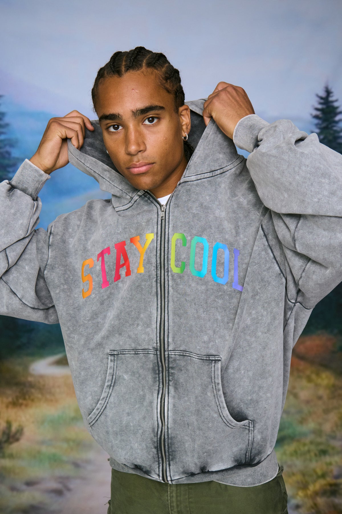 Arch Zip Logo Hoodie (Charcoal Wash)